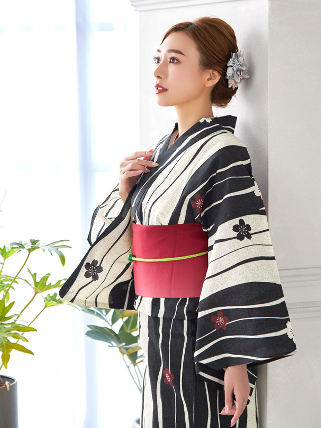 レトロ生成り地×よろけ縞に椿 ゆかた2点セットのイメージ画像5