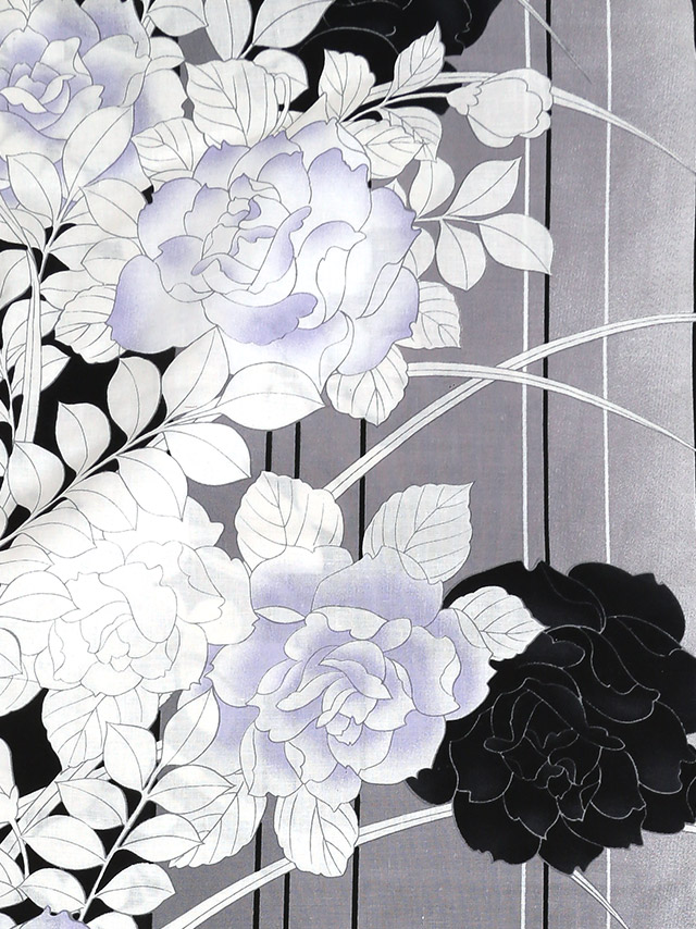 レトログレーに薔薇モノクロ ゆかた2点セット