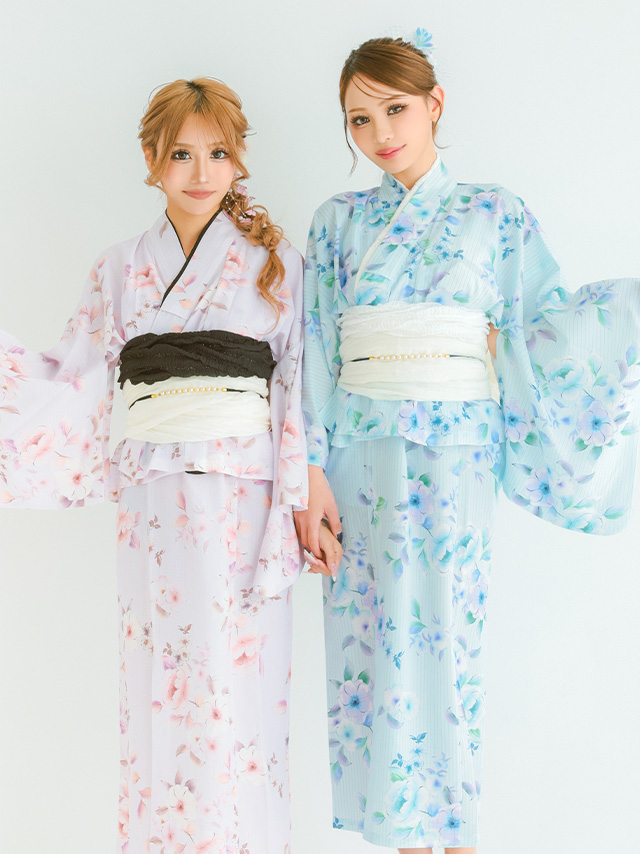 浴衣 プチプラ 3点セット ワンピース2way ストライプ 花柄 水彩 SWEET ピンク