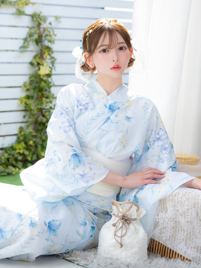 SWEET水色地ニュアンスリリーゆかた3点セット