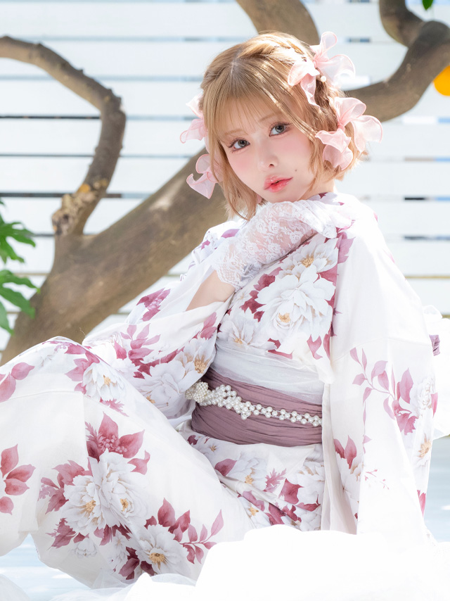 SWEET白地牡丹ゆかた3点セット