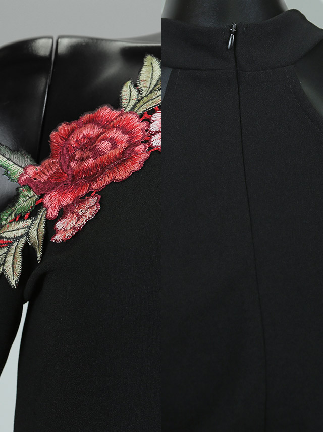 薔薇刺繍タイトミニ長袖ドレス