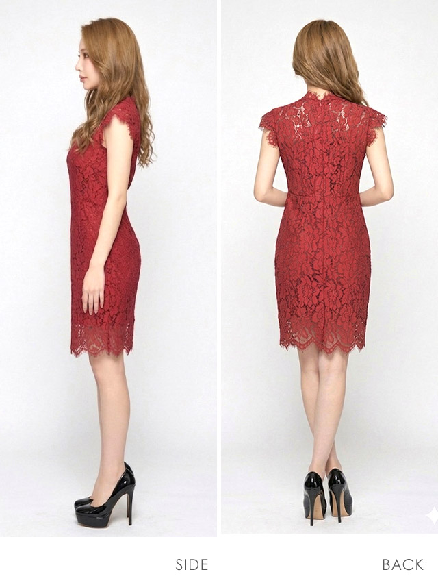 イリュージョンネックレース袖タイトミニドレス