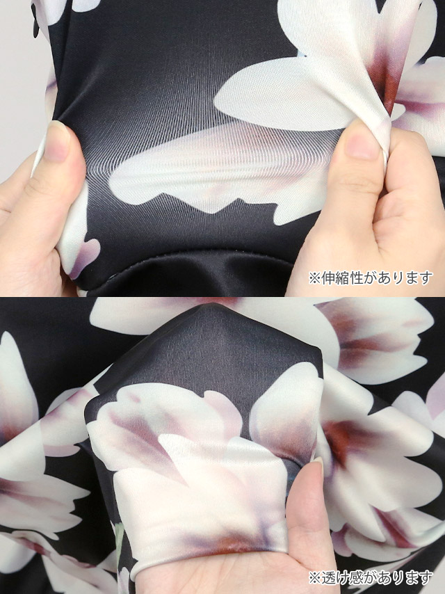 カシュクールフリル半袖花柄プリントミニドレス
