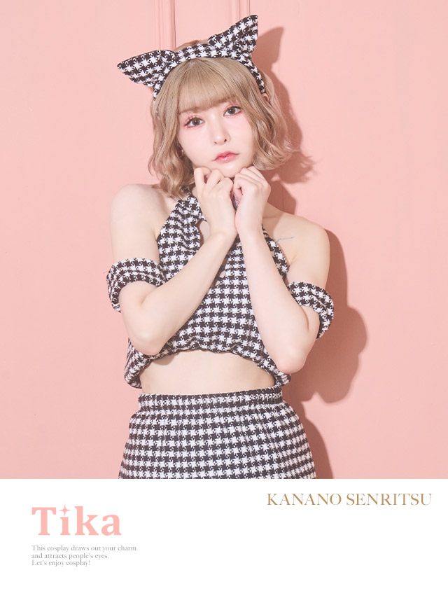6点set しっぽ付きガーリー千鳥柄ミニスカ猫コスプレ