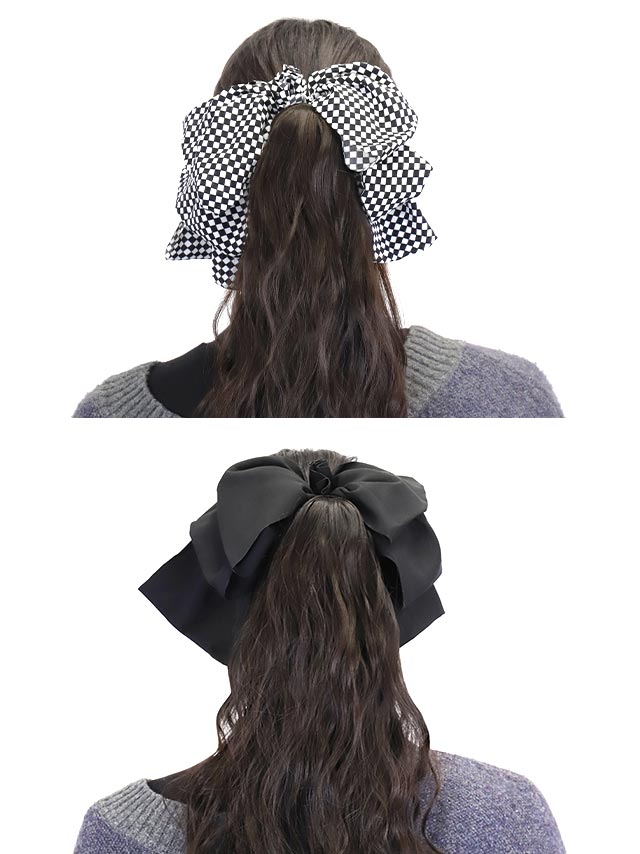 リボンバレッタ付きカールポニーウィッグ (全2カラー)