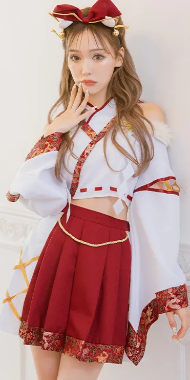 紙垂付きミニ丈袴和柄パイピングアニマルガーリー和装辰之巫女ガール