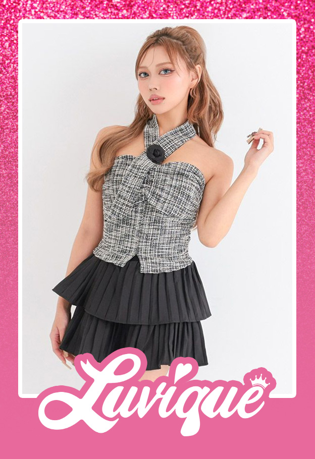 ツイード素材のリボンキャバドレス Luvique