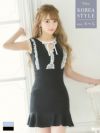 [韓国ドレス] レース裾フリル袖ガーリースタイルミニドレス (Sサイズ～Lサイズ) (黒崎みさ/キャバドレス着用)