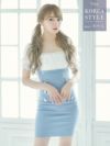 [韓国ドレス] シフォンガーリースタイルサロペット風タイトミニ半袖パフスリーブドレス (Sサイズ～Lサイズ) (黒崎みさ/キャバドレス着用)