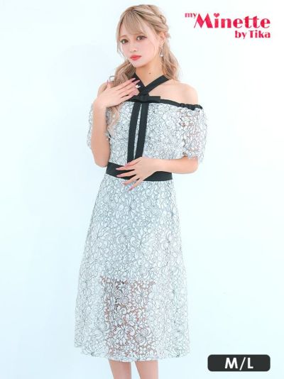 [SALE]フラワーレースデザイン半袖ネック...