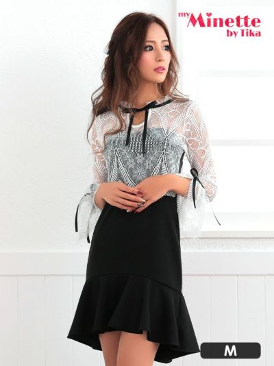 [SALE] 袖ありレースプチプラ膝丈ドレス...