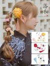 [髪飾り] カラフル花＋和玉＋タッセル浴衣ヘアアクセサリー9点セット (レッド/ブルー)