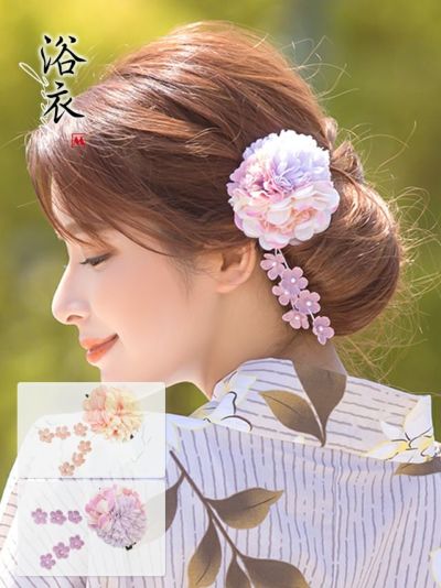[セール] 髪飾り グラデーションしだれ花浴衣ヘアアクセサリー (ピンク/ブルー)