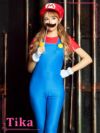 スーパーマリオブラザーズシリーズ マリオキャラクター ハロウィンコスプレ4点セット [オールインワン+帽子＋ひげスティック＋手袋]