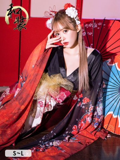 コスプレ 和ドレス セクシー花魁コスプレ3点セット [着物ドレス＋帯２種](S～L)