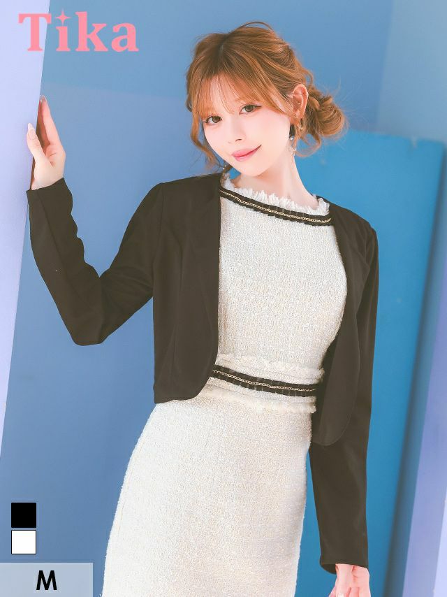 ボレロ ジャケット ノーカラー ショート丈 長袖 体型カバー 羽織り