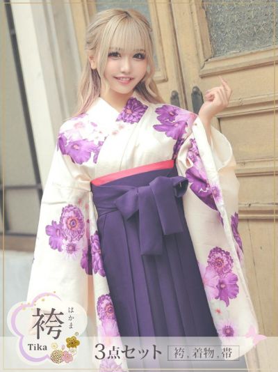 袴 大柄和風フラワーはかま3点セット (二尺...