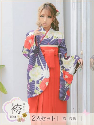 袴 ストライプ×3色椿はかま2点セット (二...
