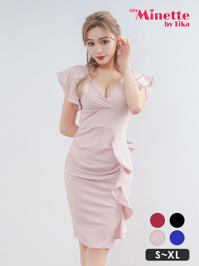 キャバドレス 安い 激安 ミニ丈 キャバクラ クラブ ラウンジ 半袖 Vネック タイト ミニスカート プチプラドレス