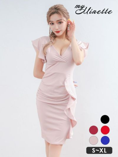 [SALE] フリル袖Vネックタイトプチプラ...