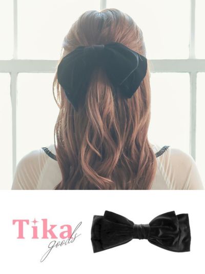 ブラックベロアビックリボンバレッタヘアアクセサリー【ネコポス対応可350円】