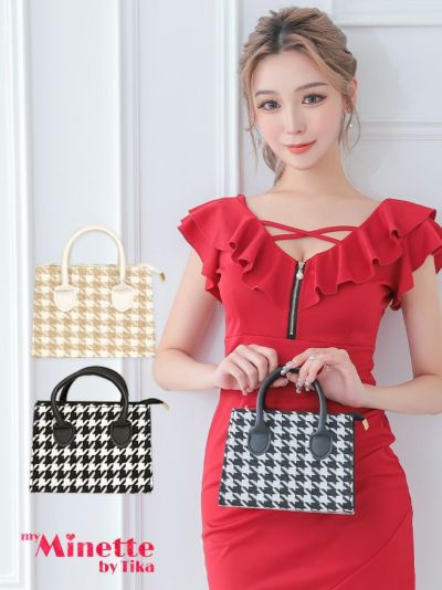 [SALE]チャック付き千鳥柄2wayプチプラミニバッグ [myMinette/マイミネット]