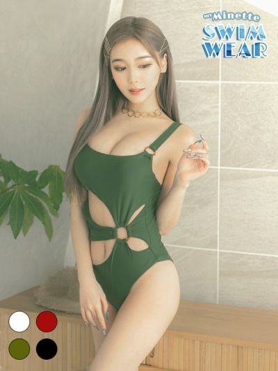 [セール] 水着 花柄風カットアウトべっ甲柄...