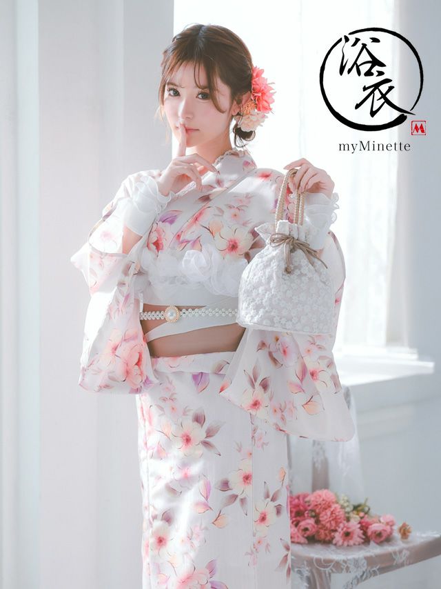 SWEET ベビーピンク地×ニュアンスフラワー ゆかた3点セット