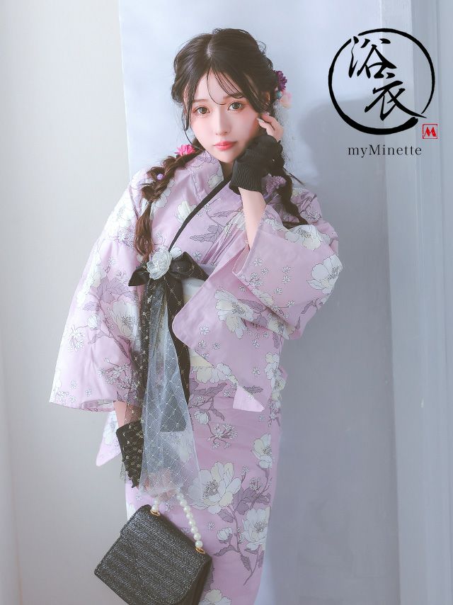 浴衣 レディース セット 作り帯 下駄 古典 レトロ myMinette マイミネット　パステルカラー × 花柄 ゆかた 3点セット