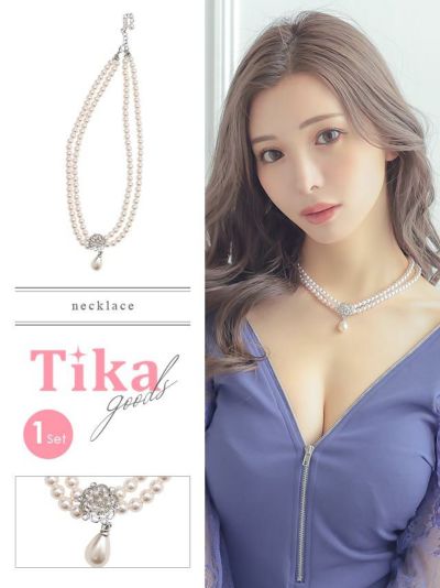 ドロップフラワーパールビジュー2連バースデーネックレス【ネコポス対応可350円】