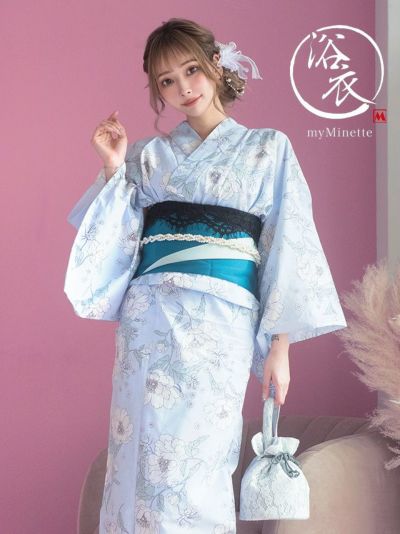 [新作][セール] 浴衣 選べる帯 SWEET パステルカラー×花柄 ゆかた3点セット (浴衣+平帯or作り帯+下駄) (伊藤桃々着用)