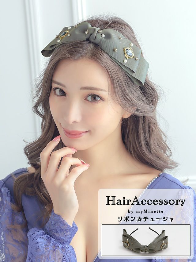 ヘアーアクセサリー ヘアクセ ヘッドアクセ ヘアーアレンジ 簡単 myMinette マイミネット パール×ビジューウェーブリボンカチューシャヘアアクセサリー