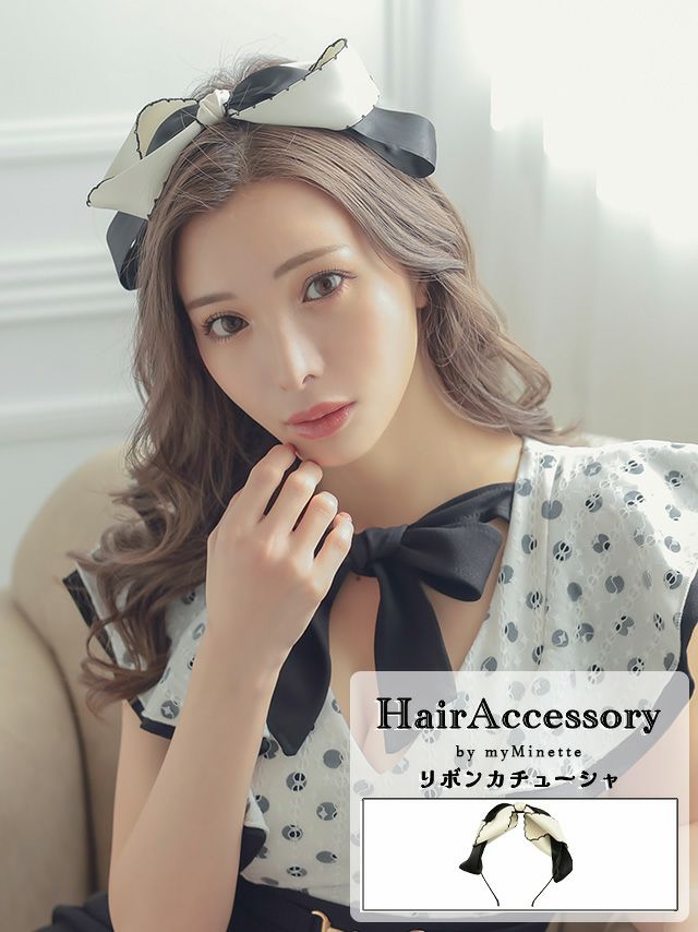 ヘアーアクセサリー アクセ ヘアーアレンジ 簡単 ヘッドアクセ myMinette マイミネット スカラップバイカラーサテンリボンカチューシャヘアアクセサリー