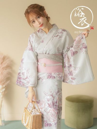 浴衣 選べる帯 SWEET くすみグレー×ク...