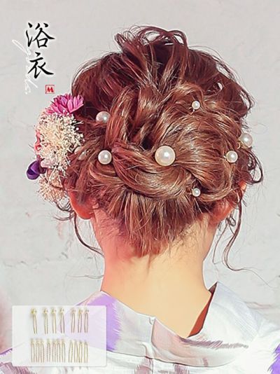 [セール] 髪飾り パール付き浴衣ヘアアクセサリー18本セット【ネコポス対応可350円】