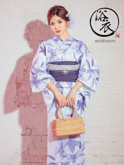 [セール] 浴衣 妖艶 紫色水彩百合の花 ゆ...