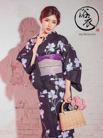 [セール] 浴衣 選べる帯 妖艶 黒地と紫菖...