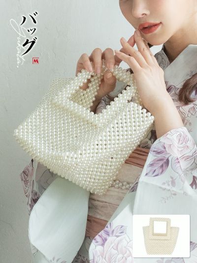 浴衣バッグオーヴァーオールパールミニかごバッグ