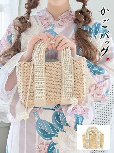 浴衣小物 スクエアハンドパールミニかごバッグ