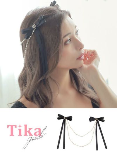 ビジュー付き２連パールトリプルリボンバレッタヘアアクセサリー【ネコポス対応可350円】