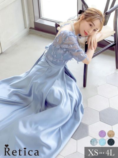 立体リーフ刺繍レースアップデザインサテンロン...