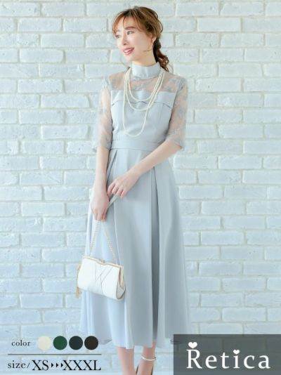 シアーハーフスリーブAラインミモレ結婚式パー...