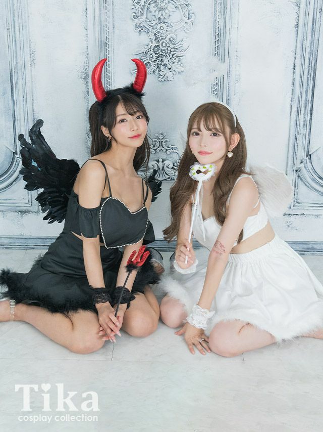 コスプレ ハロウィン 天使 悪魔 衣装 仮装 myMinette マイミネット ビッグハート フレア ファース カート ペア セクシー ガーリー エンジェル & デビル