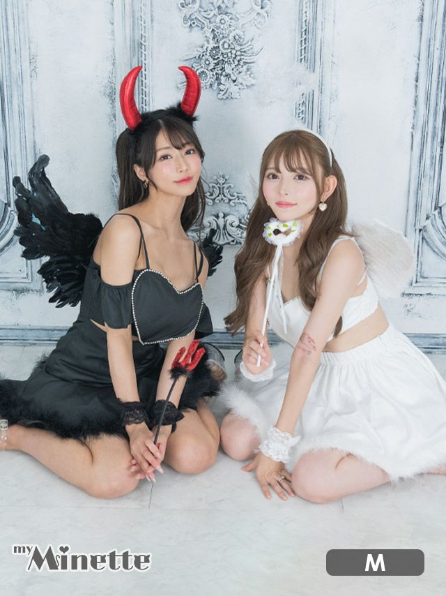 コスプレ ハロウィン 天使 悪魔 衣装 仮装 myMinette マイミネット ビッグハート フレア ファース カート ペア セクシー ガーリー エンジェル & デビル