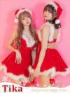 コスプレ サンタ クリスマス 衣装 仮装 サンタクロース 赤 サンタコス 4点set フェザー フロント リボン付き バックオープン フレア サンタコスプレ