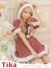 コスプレ クリスマス サンタ くま 衣装 仮装 myMinette マイミネット ベアー耳付きケープタータンチェックフレアアニマルサンタコスプレ