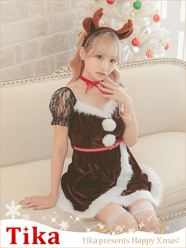 コスプレ クリスマス サンタ 鹿 衣装 仮装 myMinette マイミネット 5点set まやりん着用2wayレーススリーブラップフレアトナカイアニマルサンタコスプレ