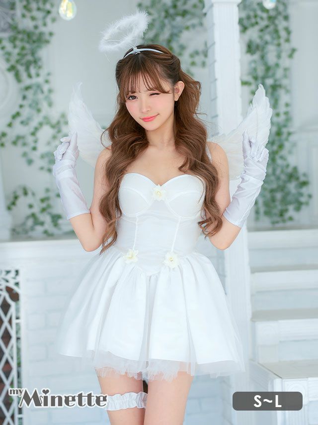 コスプレ ハロウィン セット 衣装 天使 セット 仮装 羽 myMinette マイミネット ウイング付きサテンベアドレスガーリーエンジェル