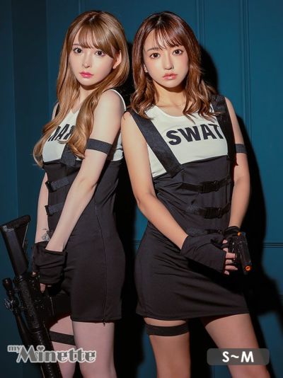 コスプレ ジャンバーミニスカ風ツインSWATセクシーポリス [4点セット] (ワンピース/アームベルト/ガーターベルト/手袋)